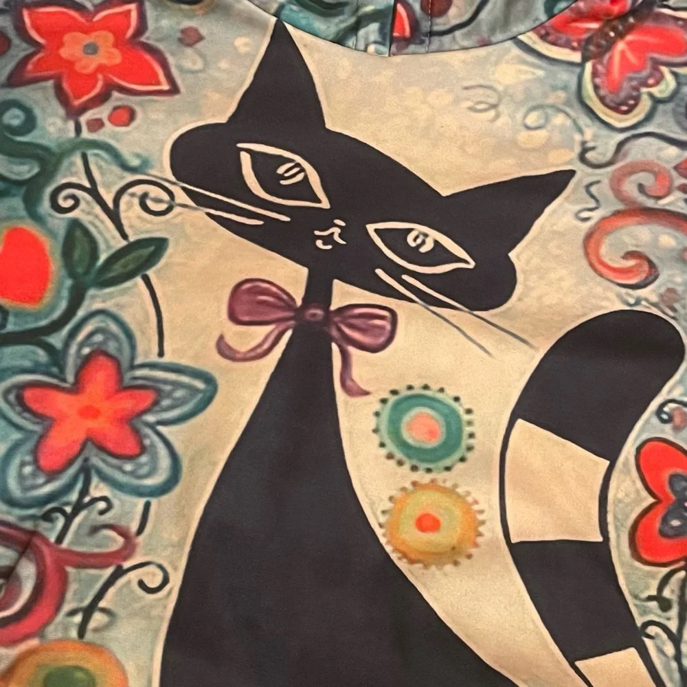 NWOT Multi Color, Wearable Art, Cool Cat Hooded Floral Sweatshirt. Women Sm - Picture 3 of 4